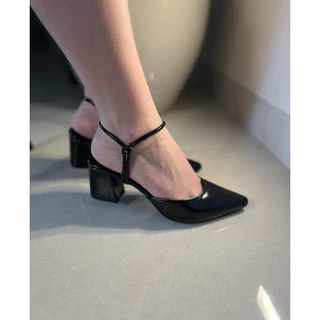 mule salto alto salto bloco preto e nude bico fino feminino