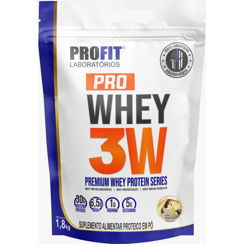 Whey 3W – Isolada + Hidrolisada + Concentrada – Refil 1,8 kg – Profit Laboratórios