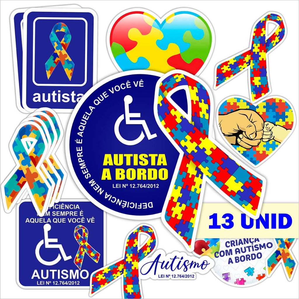 Adesivo Símbolo Autismo Lei Pcd Sticker Autista a Bordopara Carro - kit ...