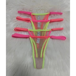 kit 3 calcinha tuller transparente invisivel fio dental neon alça regulagem tamanho único