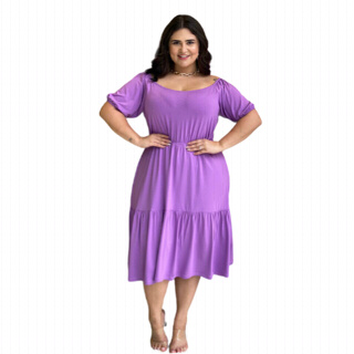 Vestido Midi Babado Forrado Tecido Viscolycra Ombro a Ombro Plus Size P M G GG