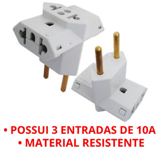 Kit 5 Unidades Adaptador Tomada Benjamin T 3 Saídas 2p t 10a 250v Pino