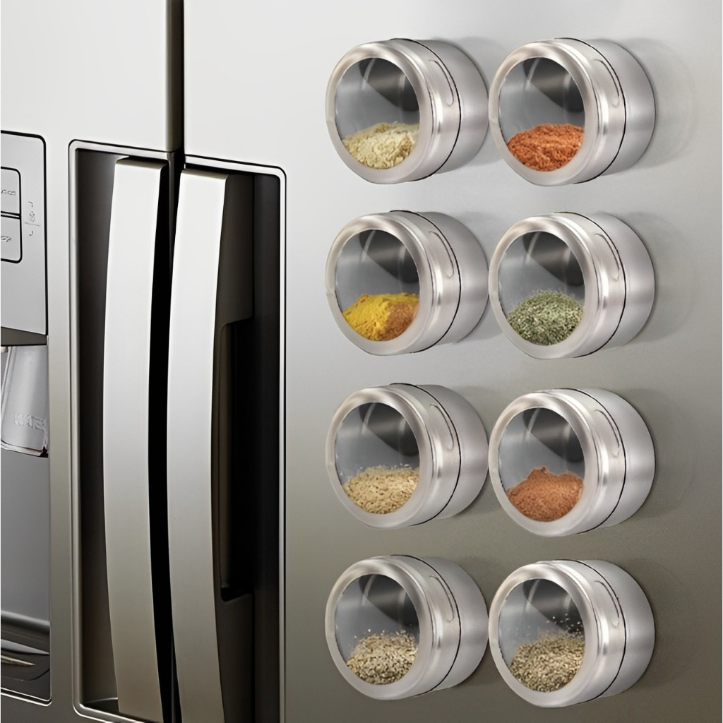 Porta Condimento Temperos Inox Magnético Com imã para Geladeira ...