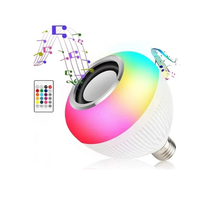 Lampada Led Com Som Bluetooth Bivolt + Controle Varias Cores