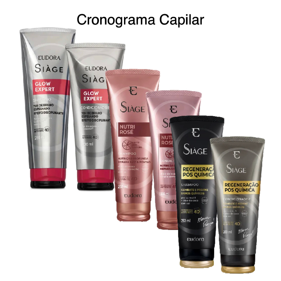 Cronograma Capilar Eudora Siàge Glow Expert + Nutri Rosé + Regeneração ...
