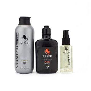 Kit Balm Shampoo e Óleo Vegetal Pure Blood p/ barba - ARABO