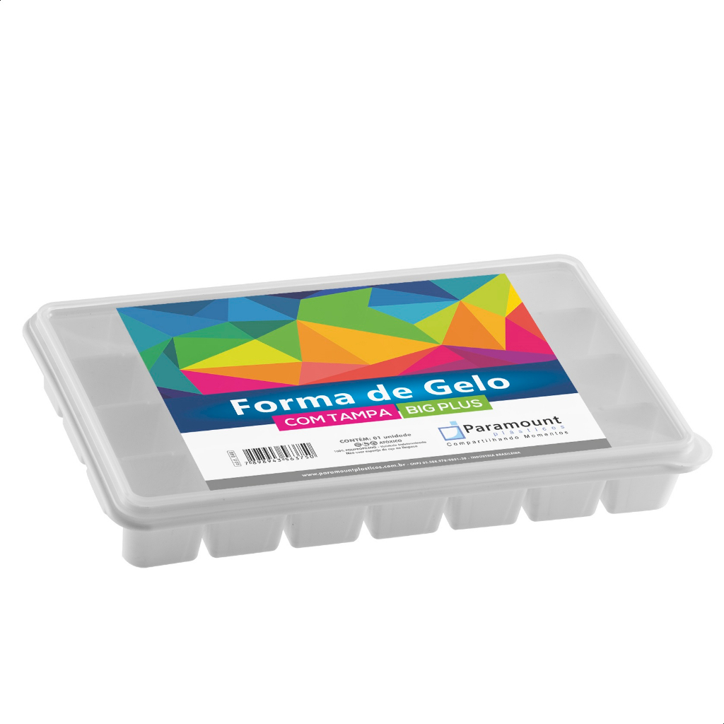 Forma De Gelo Com Tampa Big Plus 28 cubos Grandes Atóxico Empilhável