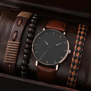 Relogio masculino pulseira de couro sintetico com pulseiras