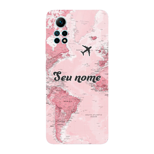 Capinha para Xiaomi RedMi Note 12 Pro 4G Anti Impacto Personalizada – Mapa Mundi Rosa com nome