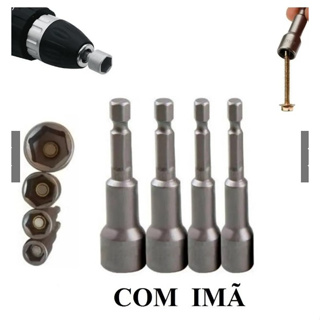 Kit Jogo De Soquete Canhão Parafusadeira 4 peças : 8 10 11 13mm com Imã uso profissional parafusadeira e furadeira aço