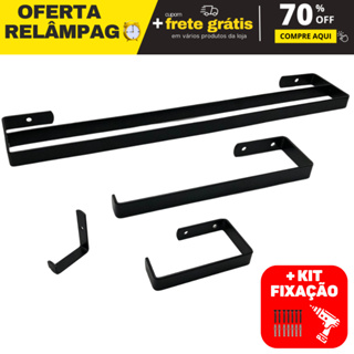 Kit Suportes para Banheiro com 4 Acessórios Toalheiro Duplo | Decoração