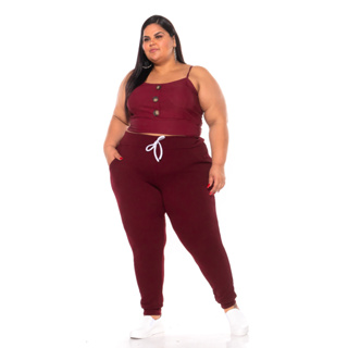 Calça Plus Size Feminina Jogger Malha Crepe Com Lycra Varias Cores Envio Imediato