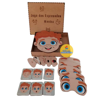 Jogo das Expressões MENINO 18 peças em Madeira Brinquedo Educativo e Pedagógico Sentimentos Emoções