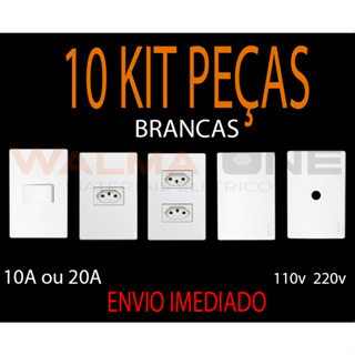 KIT 10 Tomadas 10A 20A SIMPLES BRANCA MODULAR COMPLETA COM PLACA E PARAFUSO BRANCA 4X2 BIVOLT
