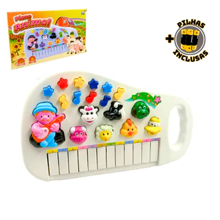 Teclado Animal Piano Pianinho Animal Brinquedo Infantil ia ia ôôô Seu Lobato Tinha Um Sítio Educativo Imita Animais Sons E Luz