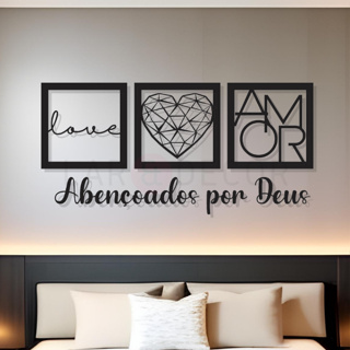 Kit Quadros Decorativos para Decoração de Quarto Sala Casa Cozinha + Frase  Abençoados por Deus