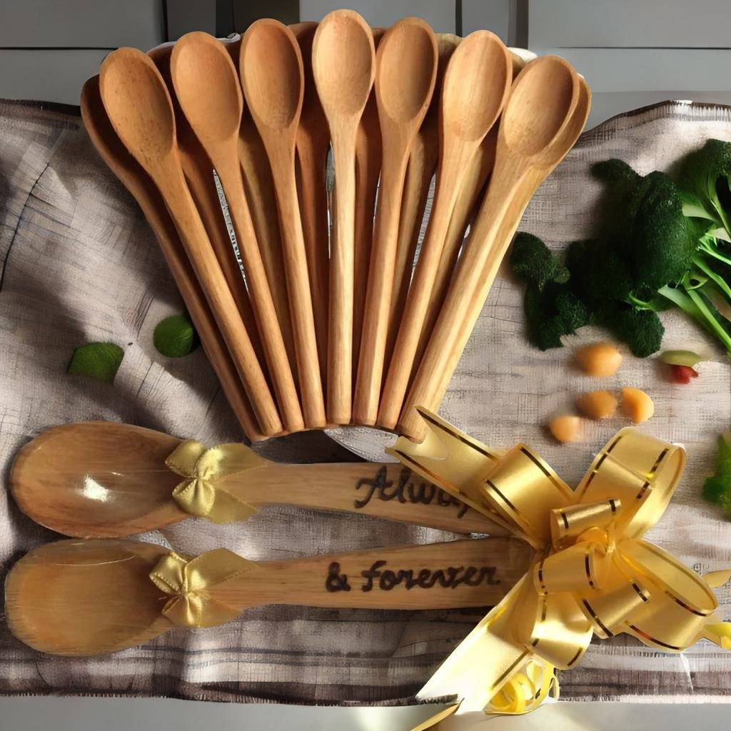 Kit 10pç Mini Colher Pau 13x1,5cm Madeira Lembrança