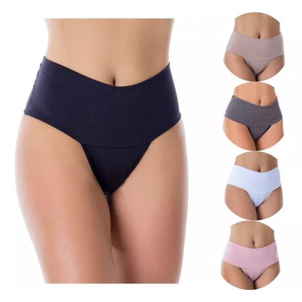 5 Calcinhas Cintura Alta Cós Duplo Fio Cavadinha Conforto Tribal ref. 004