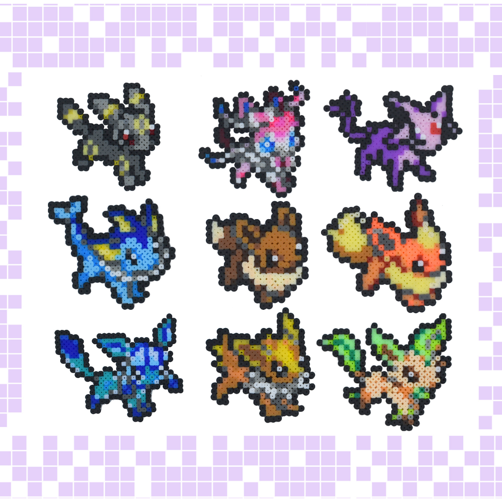 Chaveiro Pokemon Evolução Eevee, Vaporeon Glaceon Leafeon Espeon Jolteon  Flareon Umbreon (Hama Beads/ Pixel Art/ Perler Beads/ Pixel Arte) -  Escorrega o Preço