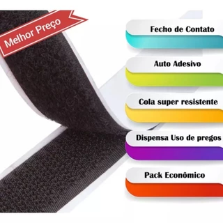 Fecho de Contato Auto Adesivo 20mm/50mm Branco ou Preto metro Macho e Fêmea