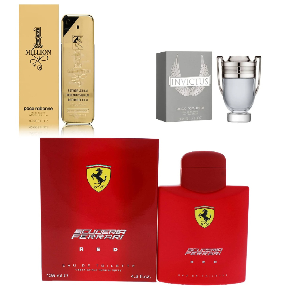 KIT 3 Perfumes Masculinos Invictus One Million Pacco Rabanne Ferrari Red 50ml