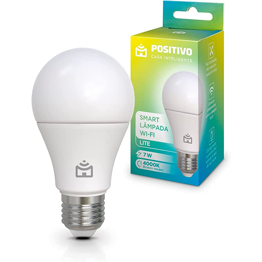 Smart Lâmpada Wi-Fi Lite Positivo Casa Inteligente, Cor fixa de 4000K, branco neutro, LED 7W, Bivolt - Compatível com Alexa