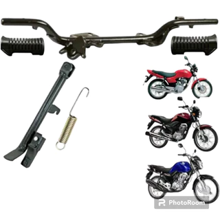 Kit Completo Estribo Titan Fan 125 150 160 / Start 160 + Pedal De Apoio + Borrachas + Mola - Sem Proteção - Central - Maciço - Cavalete