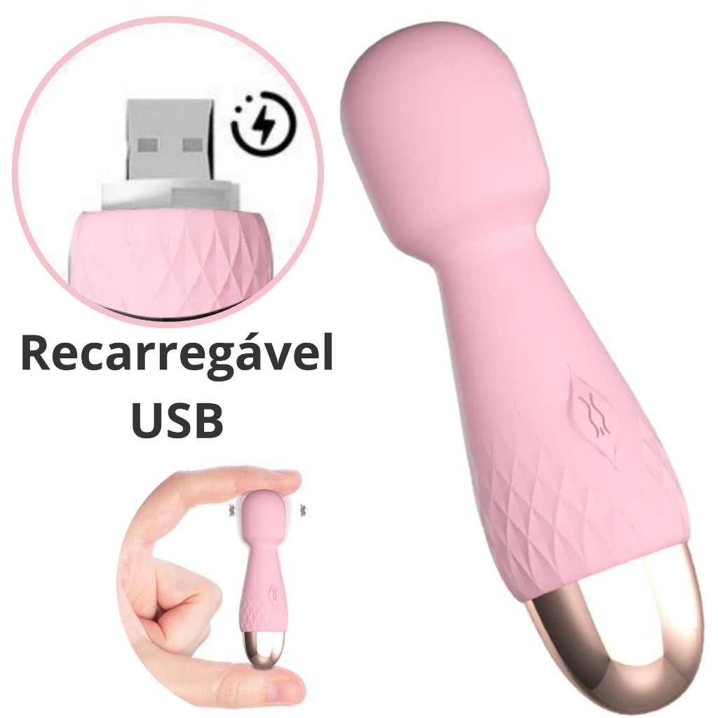 Vibrador Massageador Clitoriano Varinha Mágica Portátil, Silencioso e Recarregável Aveludado