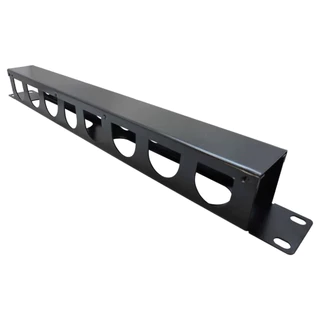 KIT - Guia de Cabos Horizontal Fechada Padrão 19" 1U Preta + 4 Parafusos M5 e Porca Gaiola Bicromatizada