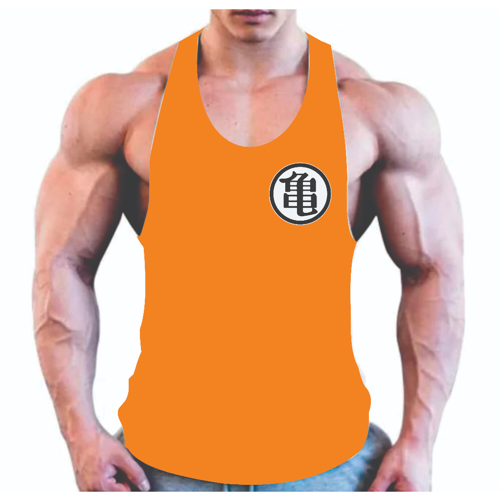 Regata cavada masculina academia treino musculação laranja dbz