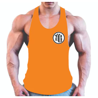 Regata cavada masculina academia treino musculação laranja dbz
