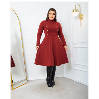Vestidos Plus Size Manga Longa Moda Evangélica Social Rodado Midi