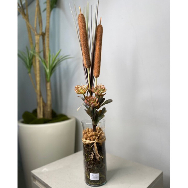 Vaso com Arranjo Completo Moderno Capim Taboa 60cm