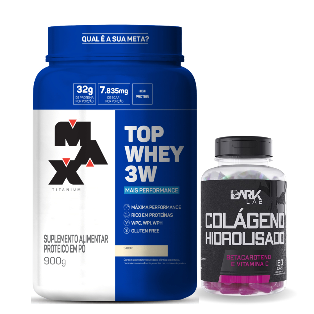 Top Whey 3W Mais Performance 900g Max Titanium + Colageno 120 Dark Lab