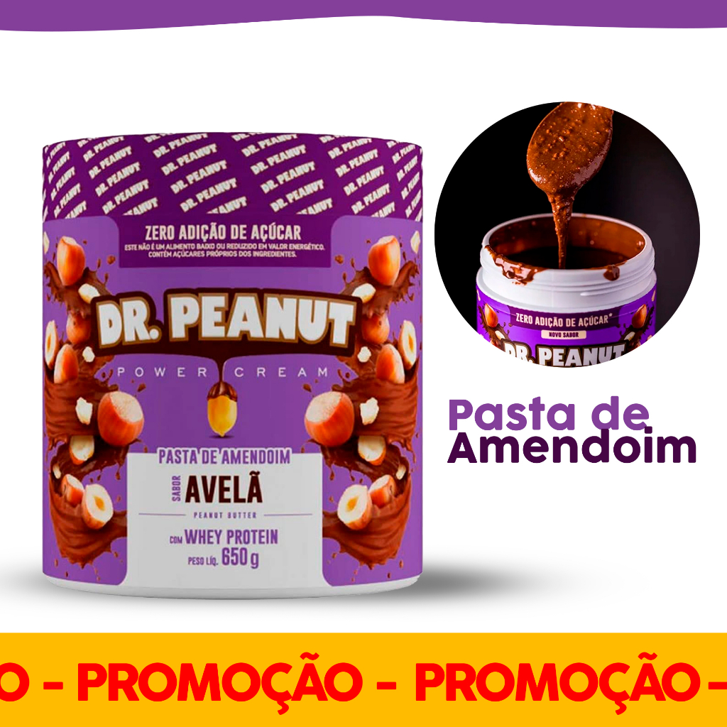 Pasta de Amendoim com Whey Sabor Avelã – 600g | Alto Teor Proteico | Dr. Peanut | Zero Açucar