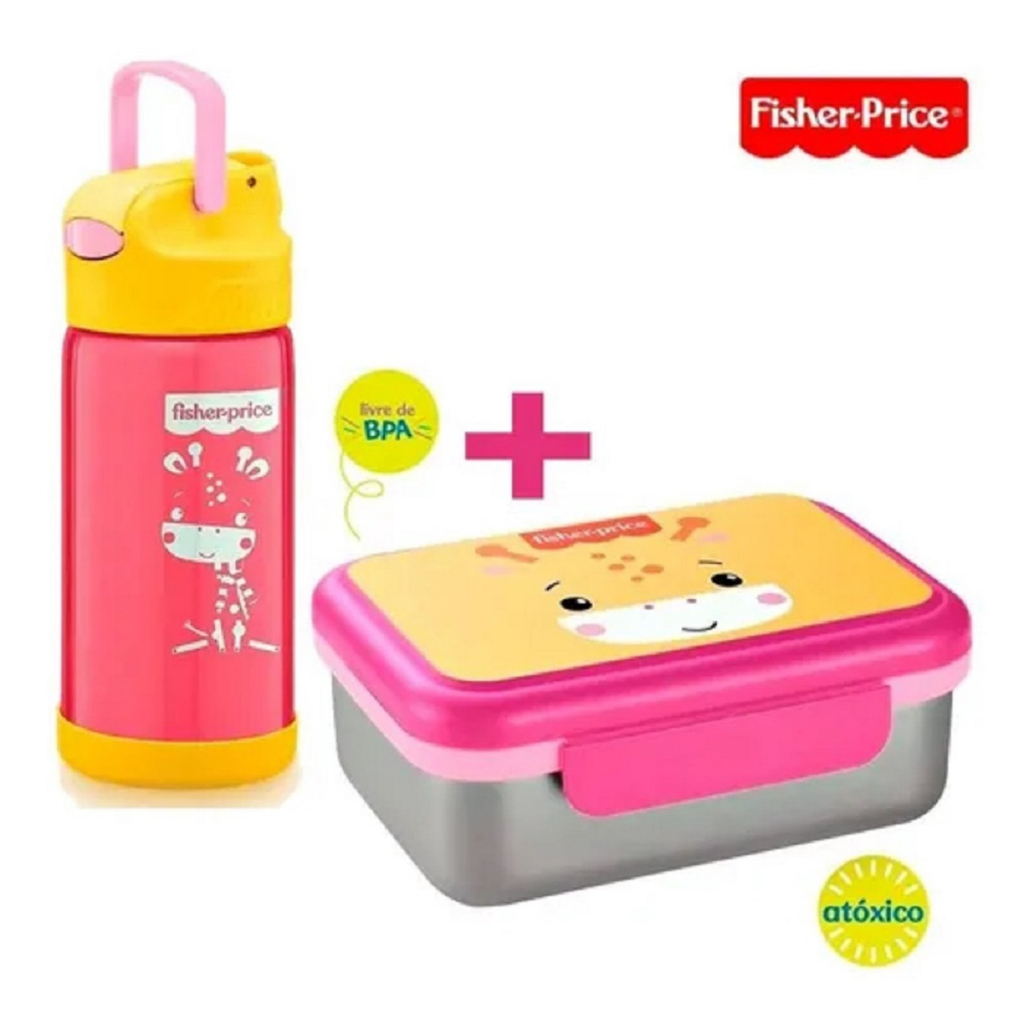 Kit Garrafa Térmica E Pote Infantil Escolar Fisher Price Com garrafa e ...