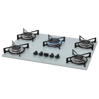 Cooktop Fischer 5 Bocas Gás Mesa Vidro Branco Bivolt 1642-6986