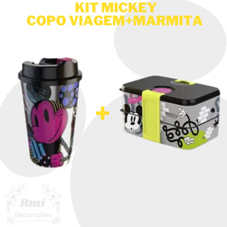 Kit Mickey Marmita Dupla + Copo Viagem