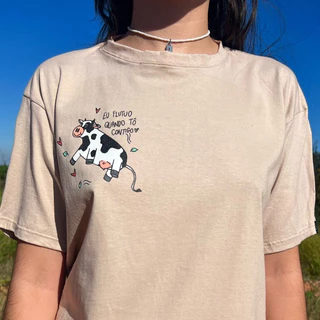 Blusa Camiseta Feminina Algodão Vaca - Cáqui