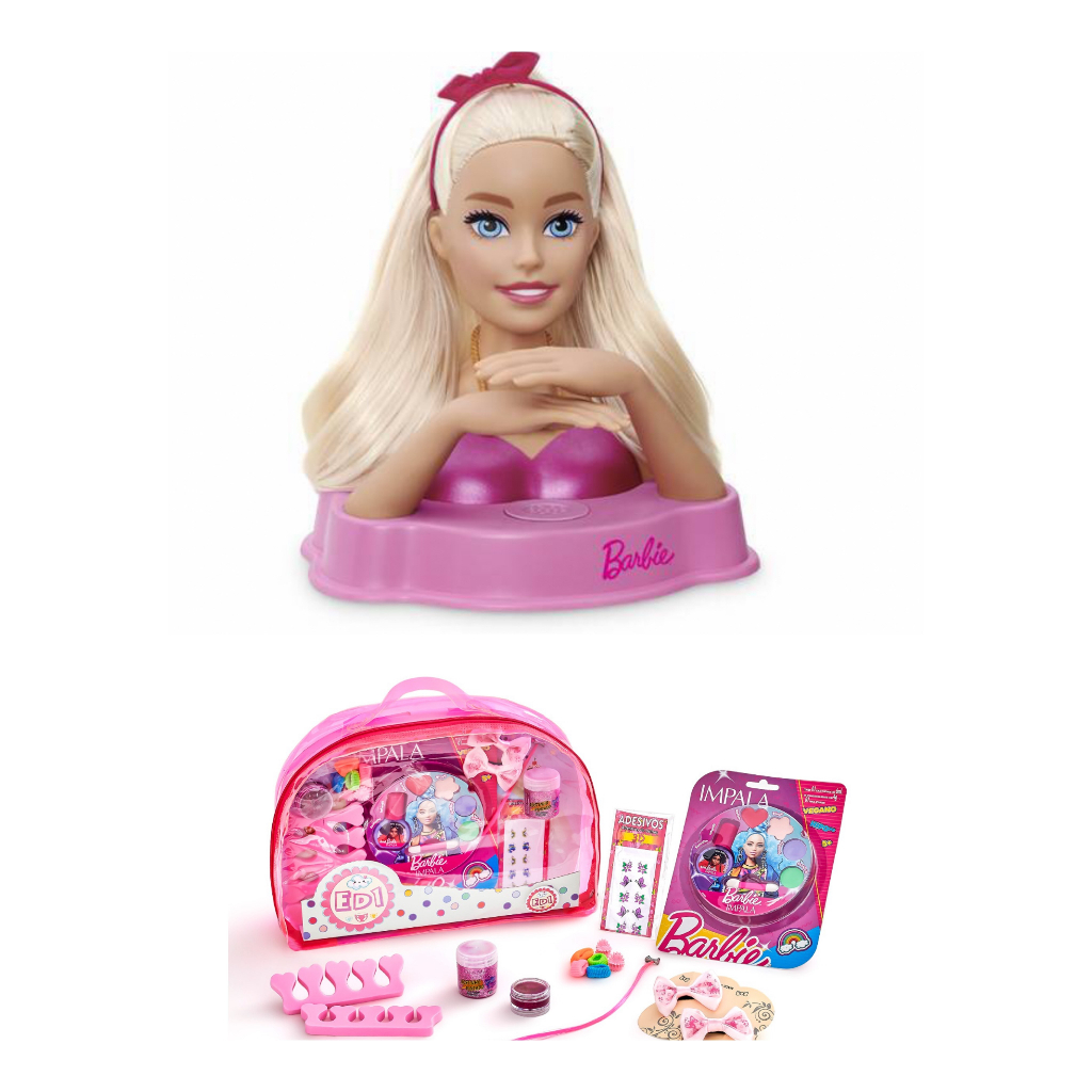 Boneca Barbie Styling Head Fala Frases Cartela De Maquiagem