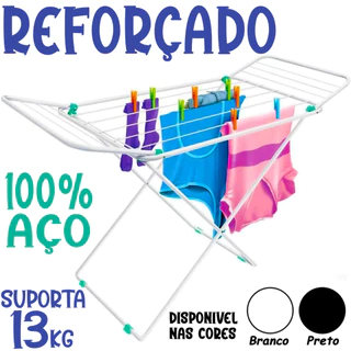 Varal de Chão com Abas Reforçado Aço Dobrável Miami Branco ou Preto Cortelux