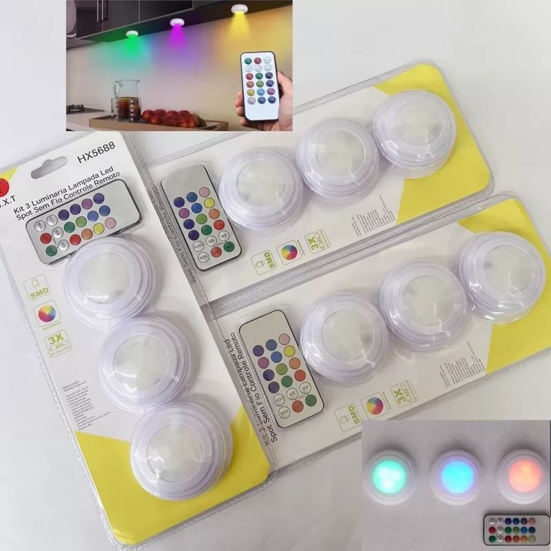 Kit Luminaria Lampada Led Spot Sem Fio Controle Remoto 5688 Shopee Brasil