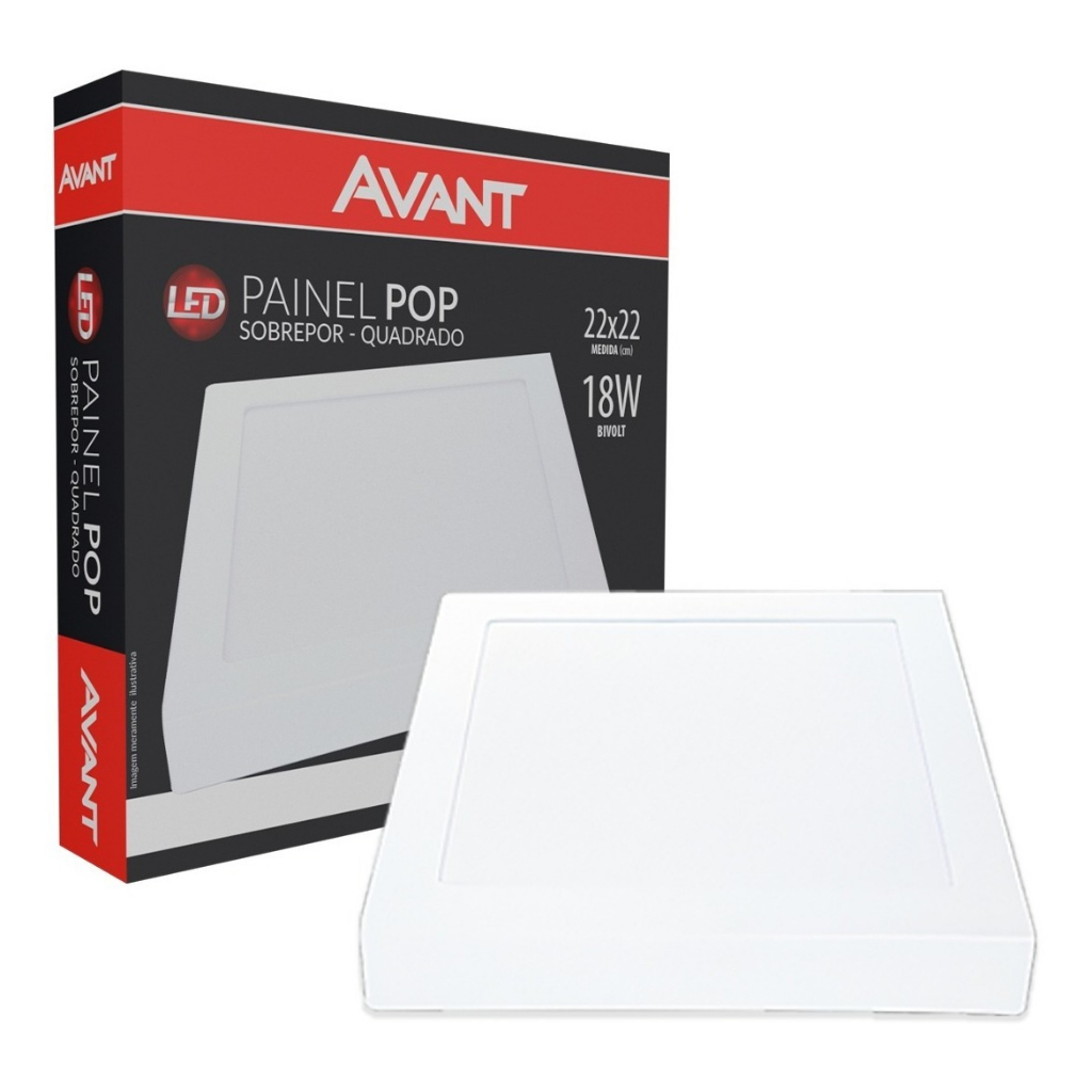 Painel Plafon 18w Quadrado Sobrepor Super Led Forte 22x22