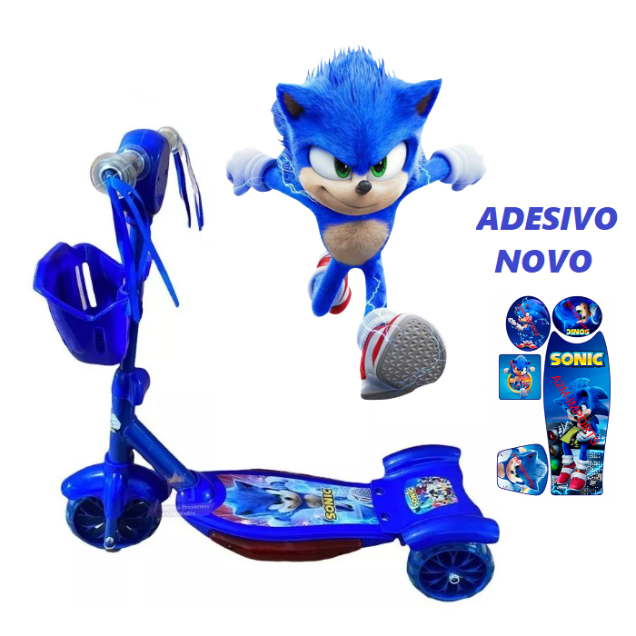 NOVO Patinete Musical Sonic Azul Menino Com Cestinha Música e