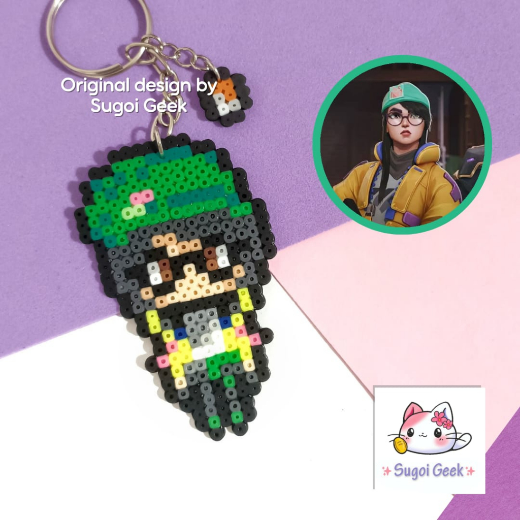 Valorant Pixel Art Perler Beads Keychain Jett Killjoy