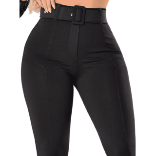 Calça Feminina Legging Preta Com Cinto Empina Bumbum Zero Transparência