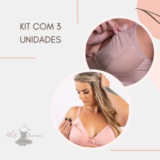Kit 3 Sutiã de Amamentação Com Alça Reforçada e Fecho Abre Fácil Pós Parto Gestante Conforto Lingerie