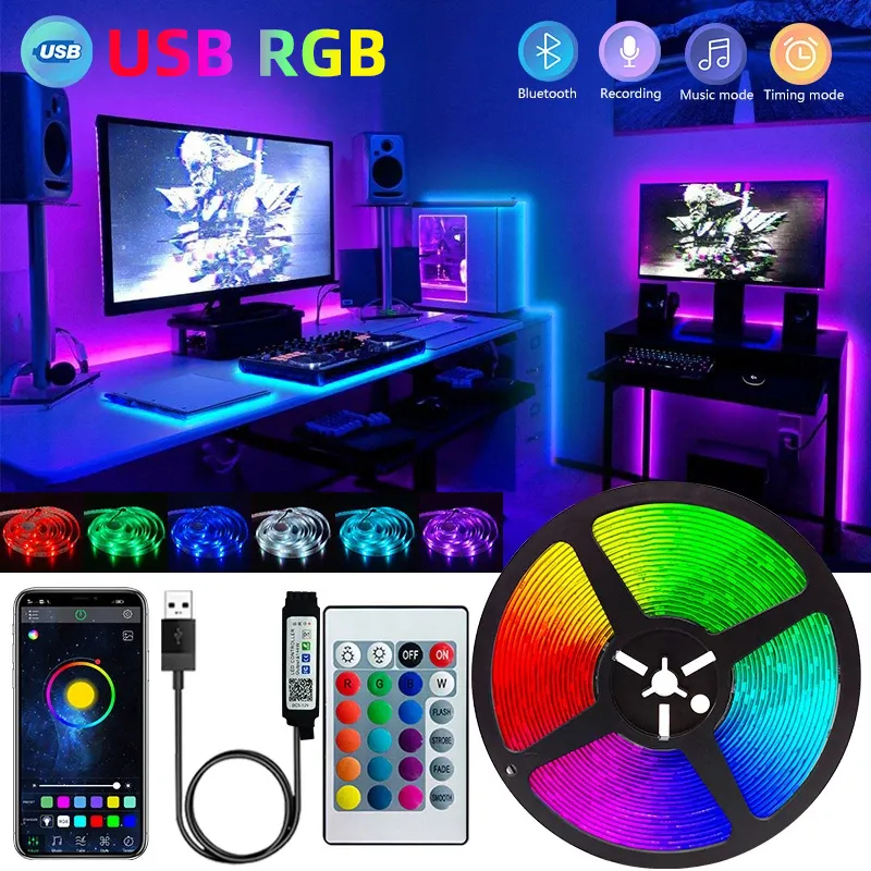 Rgb barra de luz jogos luz ambiente bluetooth tv backlight efeito led com  sincronização música para