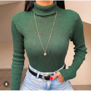 Blusa Feminina Cacharrel Tricô Básica Suéter Gola Alta Manga Longa Tricot Rolê Varias Cores Inverno Frio