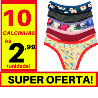 Calcinha Kit 10 calcinhas microfibra poliéster algodão ou suplex